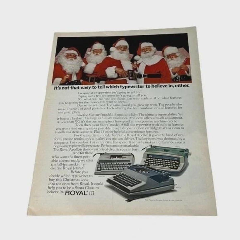 1970 Royal Typewriters Santas Original Vintage Print Ad